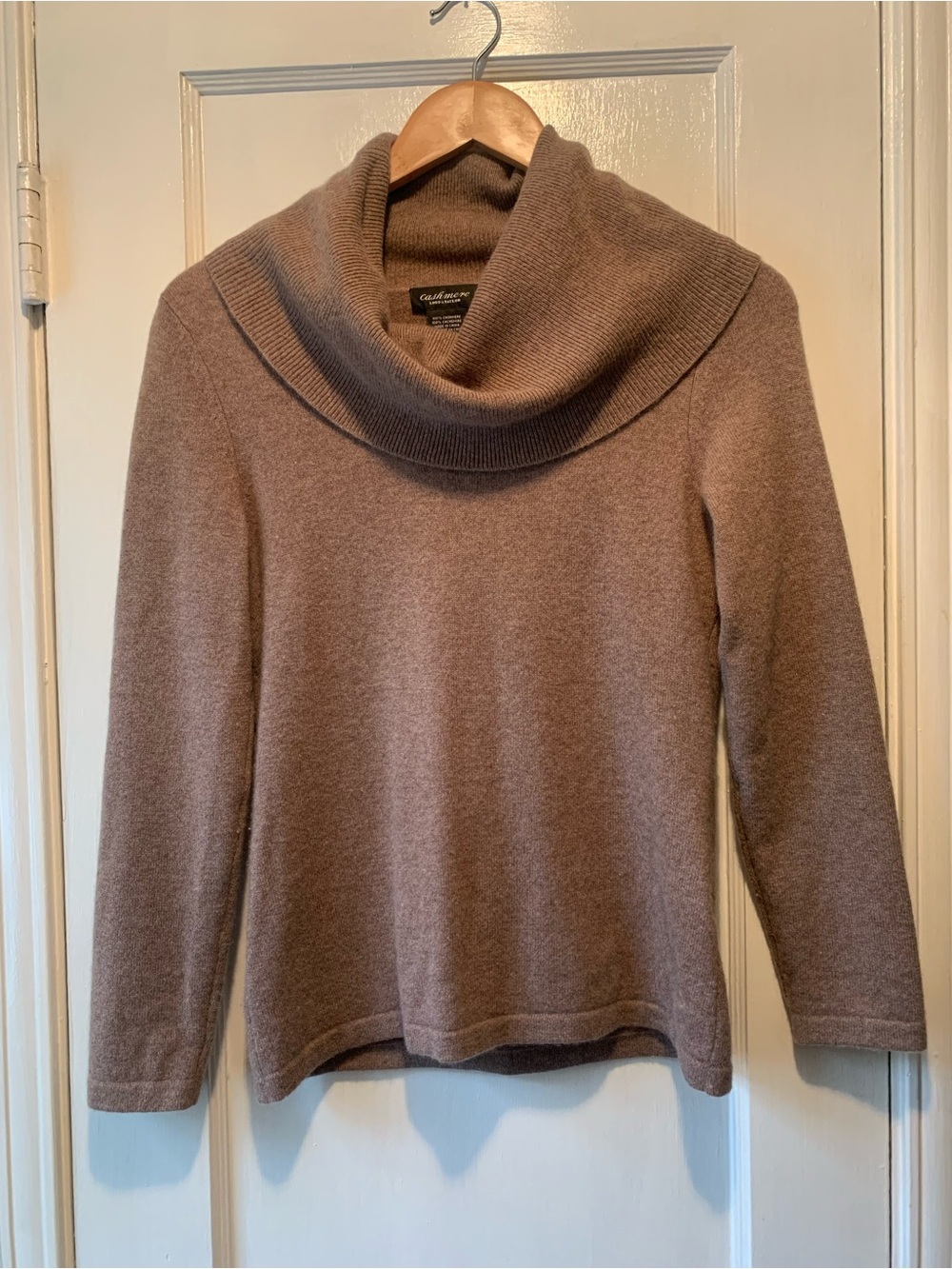 Lord & Taylor 100% Cashmere Cowl Neck Sweater Taupe Size XS